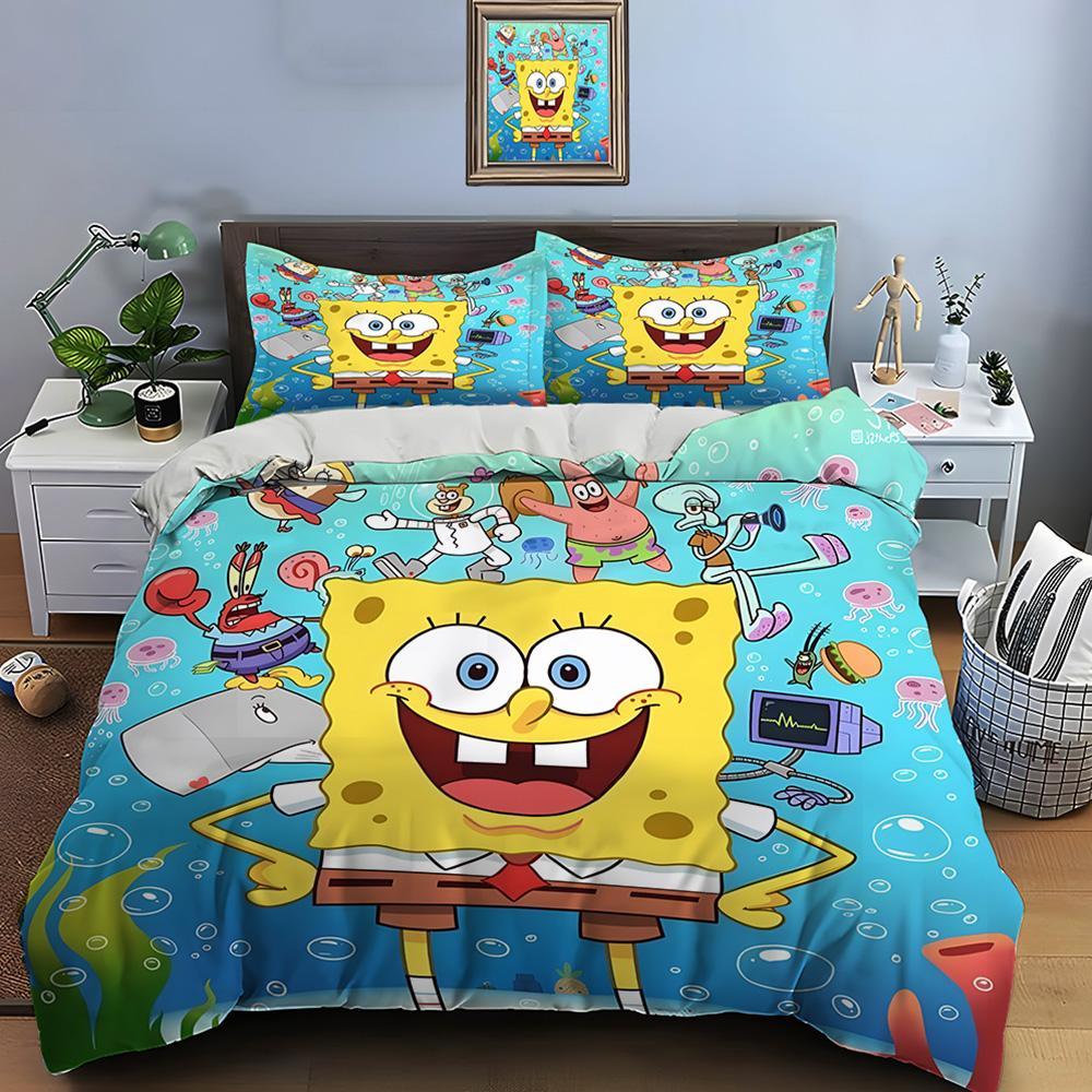 Multiple Sizes Spongebob Cartoon Print Bedding Set 1 Duvet Cover 2 Pillowcases Adult And Kids Bedding Set Luxury Gifts