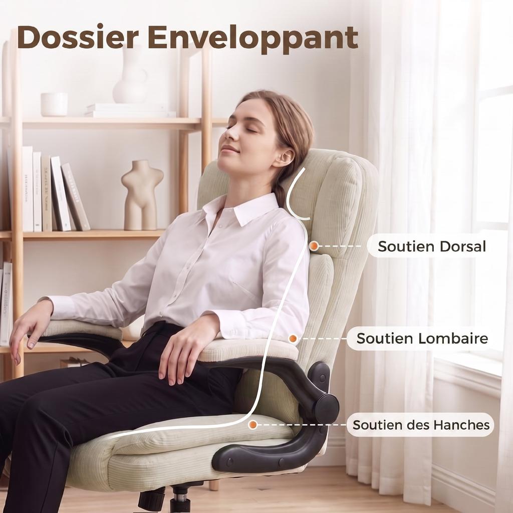 Ergonomic Office Chair, Chenille, Flip-Up Armrests, Adjustable Height, 70 x 67 x 108 cm, Beige