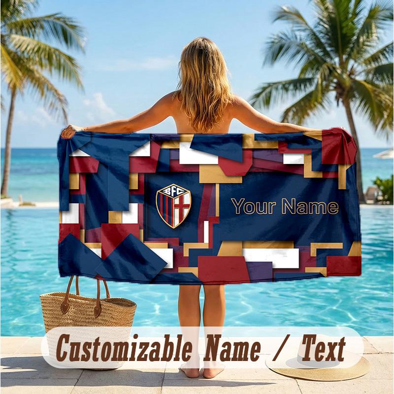 Custom Text Beach Towel, Soft Absorbent Swimming Multi-use TowelBologna FC