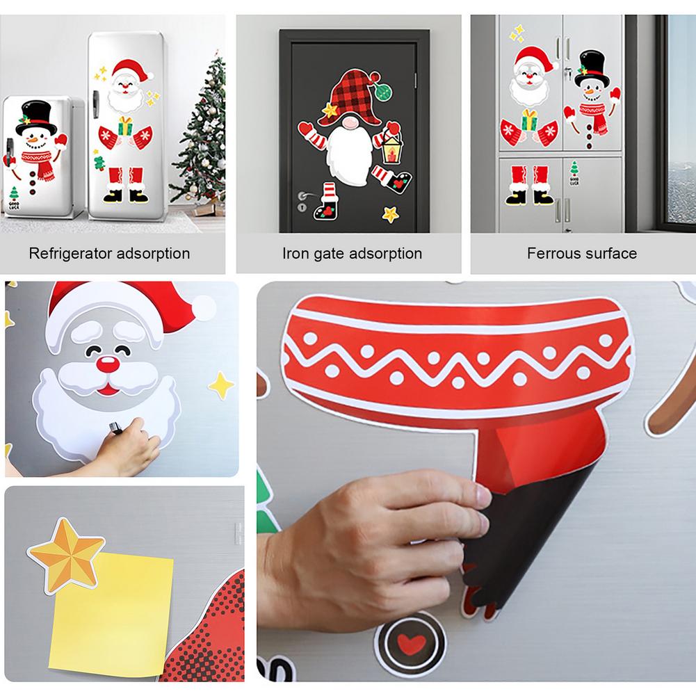 Kreatywne Świąteczne Magnesy na Lodówkę Bałwan Naklejki na Lodówkę DIY Świąteczne Naklejki Magnetyczne Drzewko/Łoś/Mikołaj Naklejki Magnetyczne C