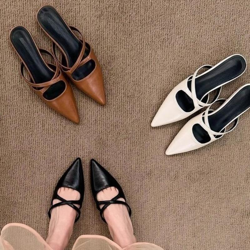 Fashion Pointd Toe Flats Women Slippers Sexy Summer Mules Shoes Dress Party 2025 New Sandals Woman Flip Flops Brand Slingback Sandalias