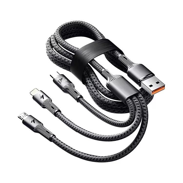 High Quality 3IN1 120W 2M Super Braided Type-C 3A Fast Charging Nylon Data Cable Dual Core Tinned Copper