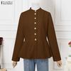 ZANZEA Women Casual Stand Collar Long Sleeve Spring Autumn Woolen Blouse