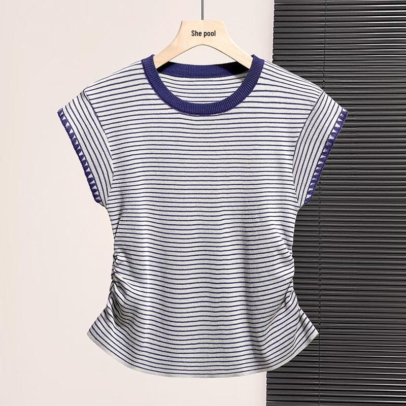 Women's 2026 Spring Slim Fit Striped Knit Short Sleeve T-Shirt