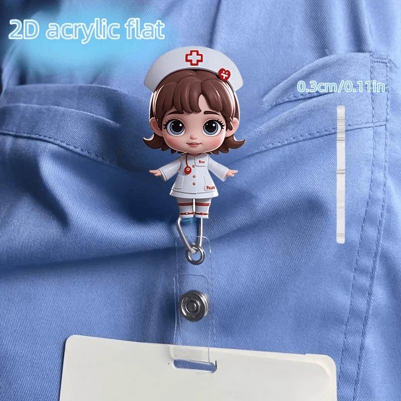 

Катушка со значком медсестры. Милый мультяшный дизайн, прочный акрил для медицинских работников и студентов. прозрачный