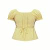 Summer Lace Collar Puff Sleeve Shirt Fashionable Striped Slim Versatile Short-sleeved Top
