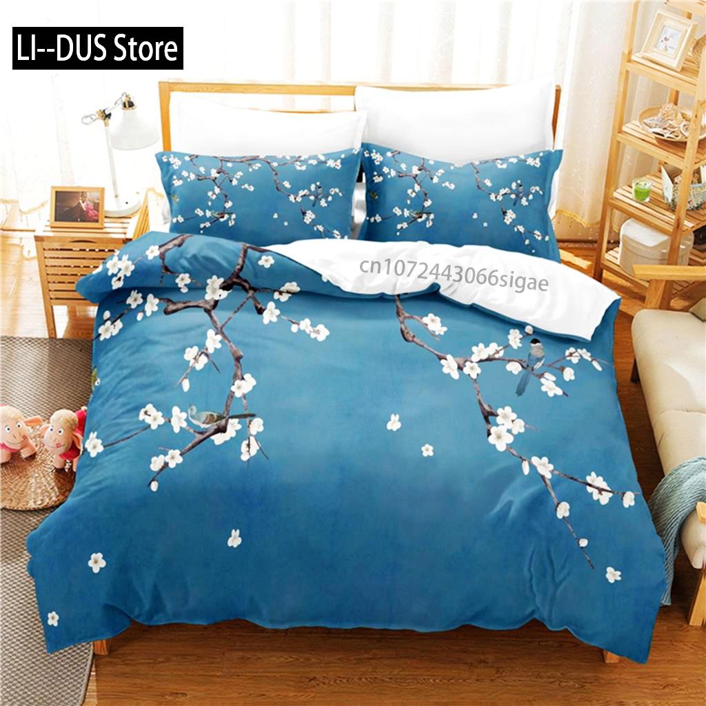 Blue Flower Bedding Set Duvet Cover Set 3d Bedding Digital Printing Queen Size Bedding Set Fashion Design