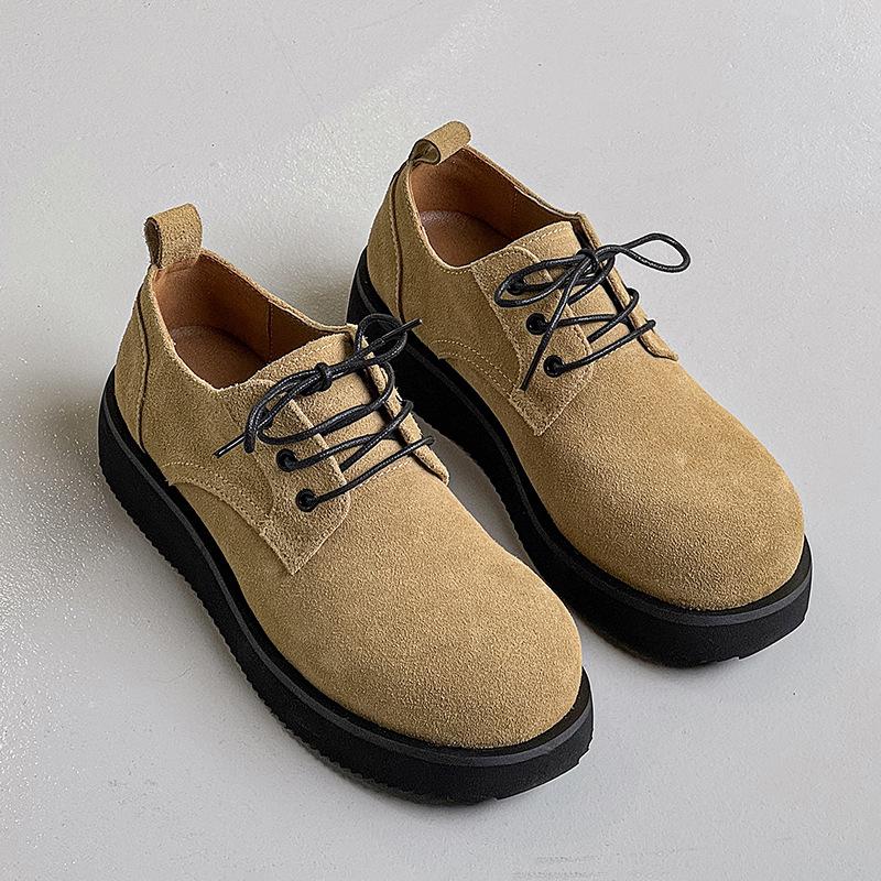 2025 platform derby shoes British heightening men's shoes tooling casual basic versatile commuter leather shoes beige 1560-J