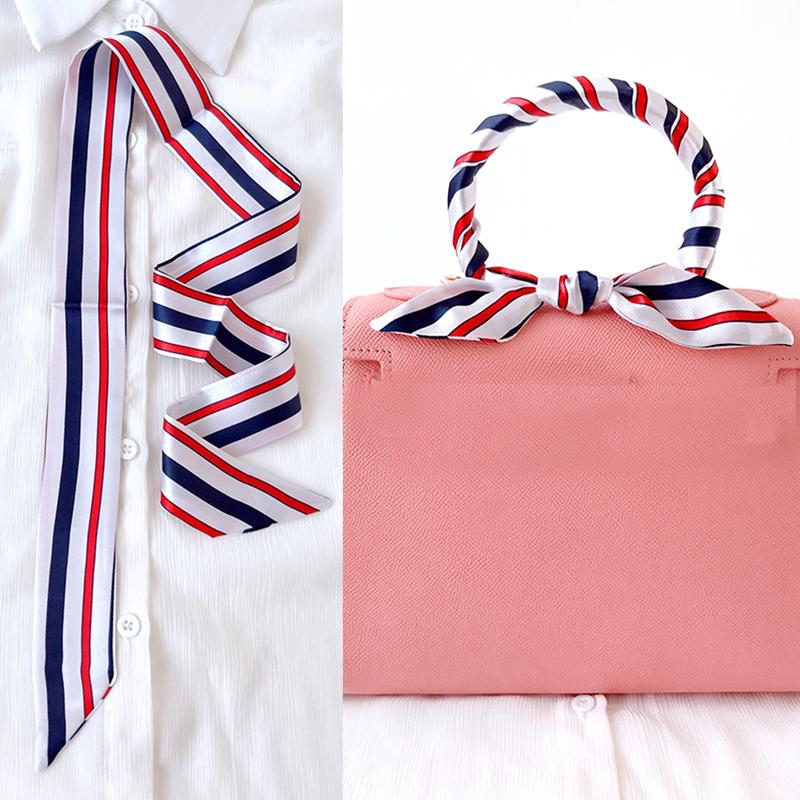 4cm* 95cm Woman Thin Imitation Silk Scarf Long Hair Strip Headband Neckerchief Fashion Bag Handle Ribbon Scarf Female Tie
