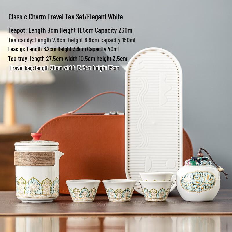 Portable Vintage Ceramic Tea Set with Travel Case