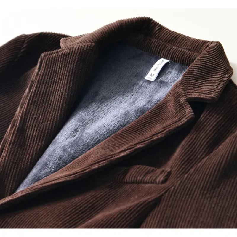 Warmer Mantel für Herbst und Winter für Herren, britische Anzüge und Blazer, Cord-Fleecejacke, einfarbig, einfacher Stil, dicke Jacken