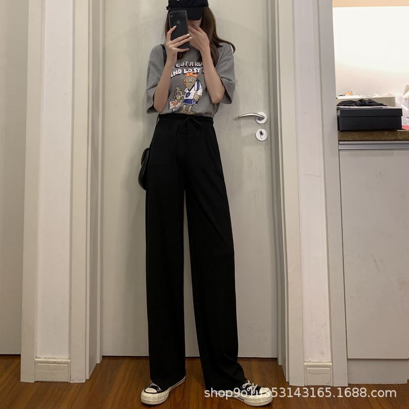 Ice Silk Wide-leg Pants Women's Summer New High-waisted Drape Loose Straight Thin Casual Thin Pendant Mopping Pants