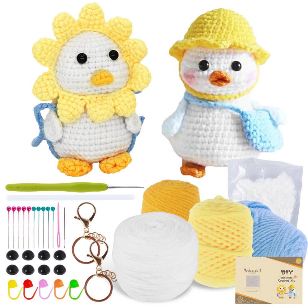 Beginner Crochet Kit with Yarn, Stuffing & Keychain – Adorable Animal DIY Craft Set + Step-by-Step Video (Compatible with All Skill Levels)