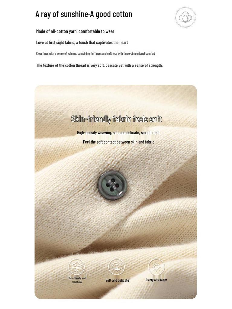 Damen 100% Baumwolle Strick V-Ausschnitt Strickjacke - Frühling/Herbst, Lockere Passform, Unifarbe, Atmungsaktiv, Hohe Dichte, Sonnenschutz Oberbekleidung.