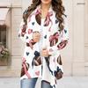 Women Plus Size Open Front Long Sleeve Cardigan Football Print White Draped Collar Curved Hem Outerwear