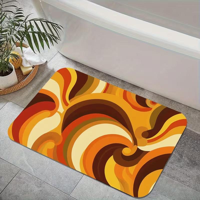 Abstract Wavy Stripe Print Doormat Soft Non-Slip Entryway Rug Geometric Wave Floor Mat for Home Entrance Porch Patio Decor