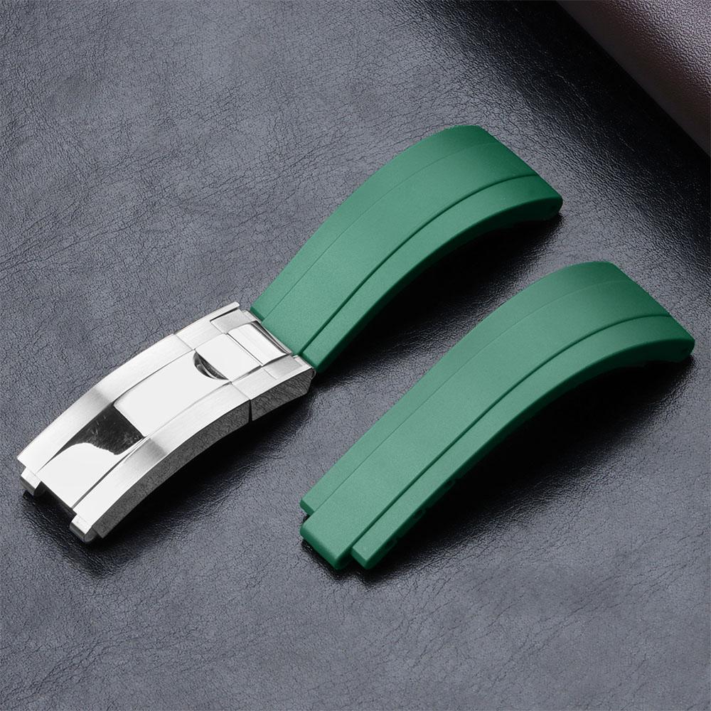 Rubber Watch Strap for Rolex Yacht Daytona Submarine Black Green Water Ghost  Stainless Steel Folding Buckle Wristband Belt 20mm