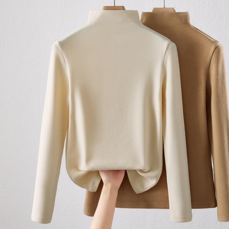 New German Velvet Bottoming Shirt for Women's Autumn and Winter High-end Sense with Semi-turtleneck Thickened Long-sleeved T-shirt Top