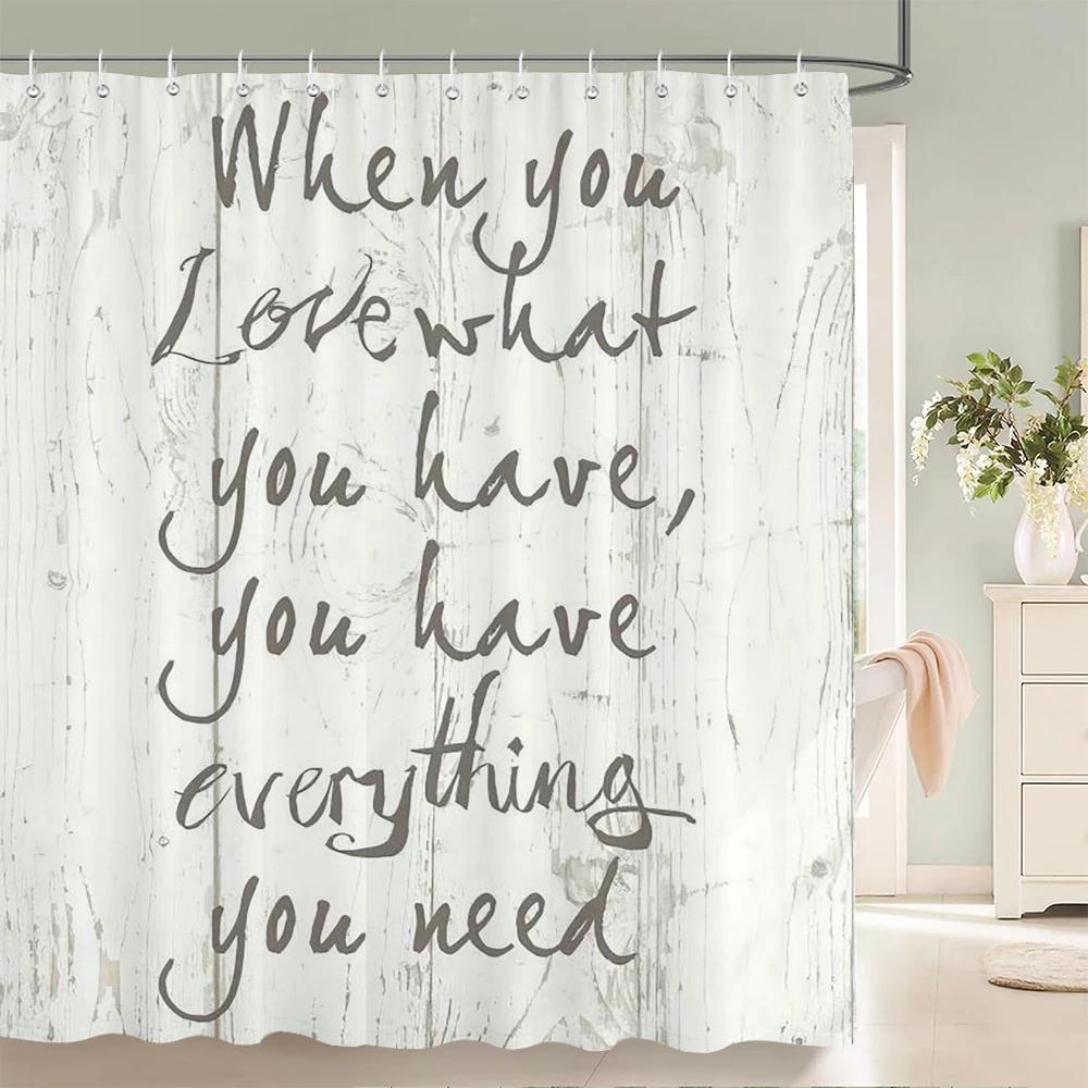 Vintage Style Retro Wood Word Bath Curtain Waterproof Fabric Shower Curtains Personality Bathtub Screen for Bathroom Home Decor