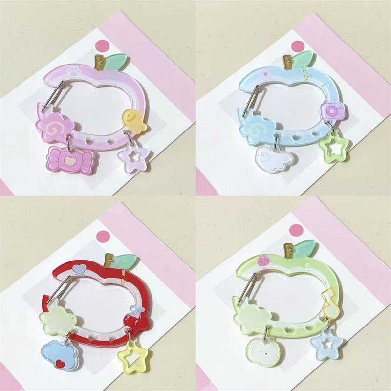Cute Apple-Shaped Star Cloud Pendant Carabiner Mountaineering Buckle Acrylic Keychain Multipurpose Keyring Hook Bag Hanging Gift