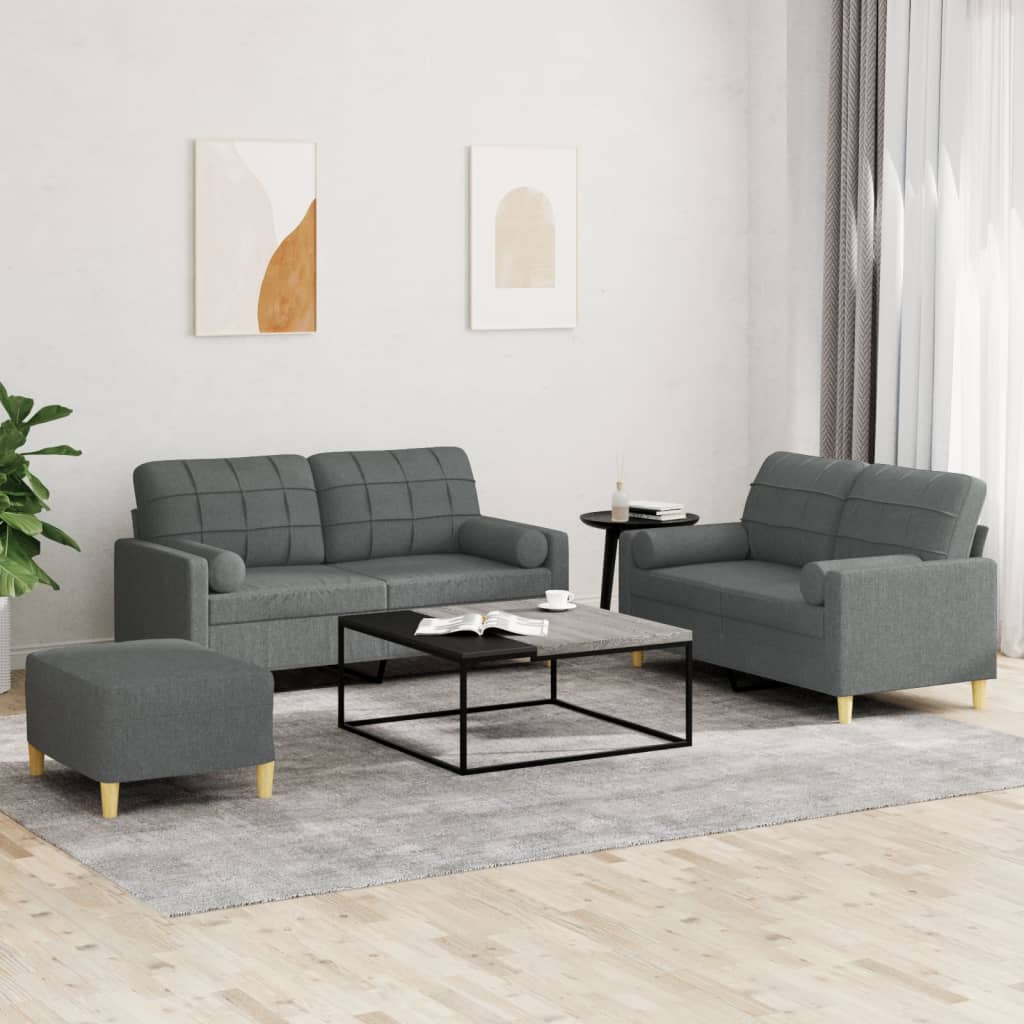 3 Piece Sofa Set with Cushions Dark Grey Fabric