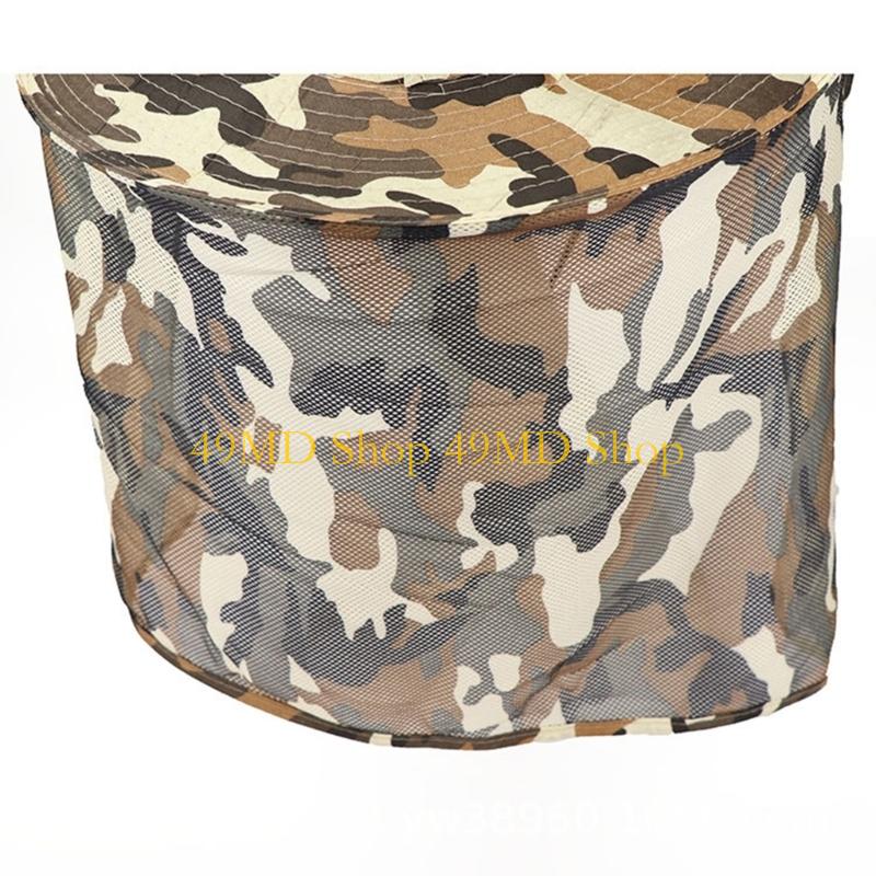 49MD Camouflage Mesh Sun Hat for Various Age Breathable Fisherman Hat with Neckflap Sweat Absorbent Hat for Outdoor Activity