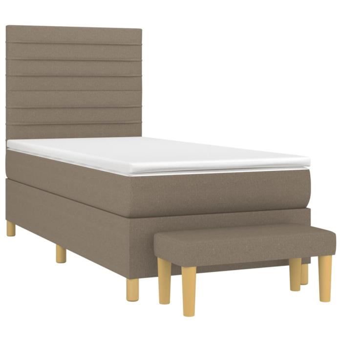 3137201 vidaXL Lit à sommier tapissier avec matelas Taupe 90x190 cm Tissu