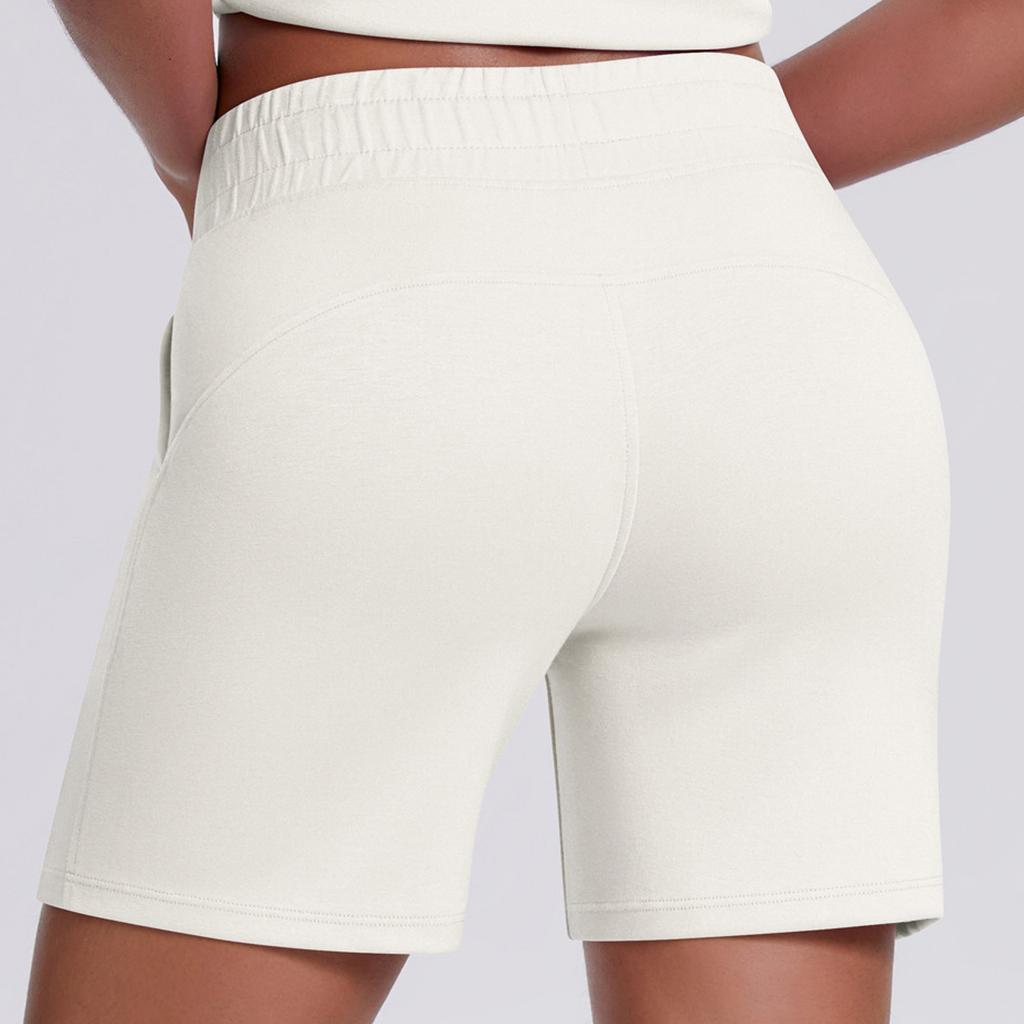 Women's Casual Loose Solid Color Drawstring Pocket Yoga Running Fitness Three Quarter Shorts