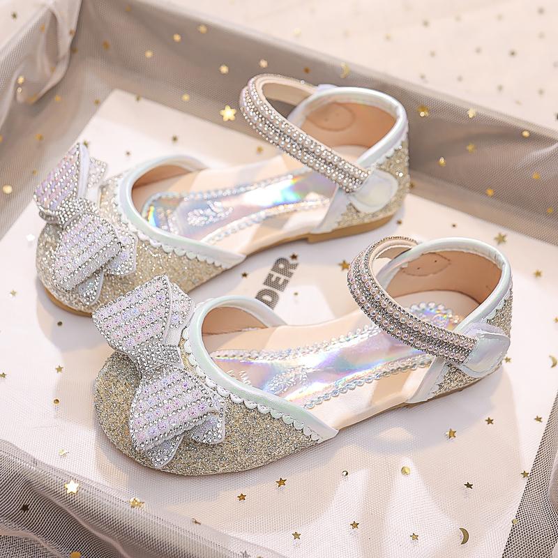 Kindersandalen für Mädchen Strass Schleife Zehen umwickelt Prinzessin Mary Janes für Party Hochzeit Shows Kindermode Schuhe 2024 Neu