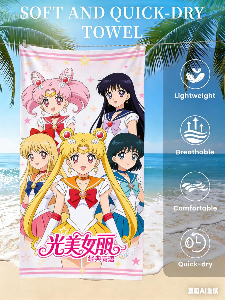 Anime Magical Girl Winged Beach Towel Soft Quick Dry Breathable Lightweight Comfortable Towel Travel Pool Summer Essentials