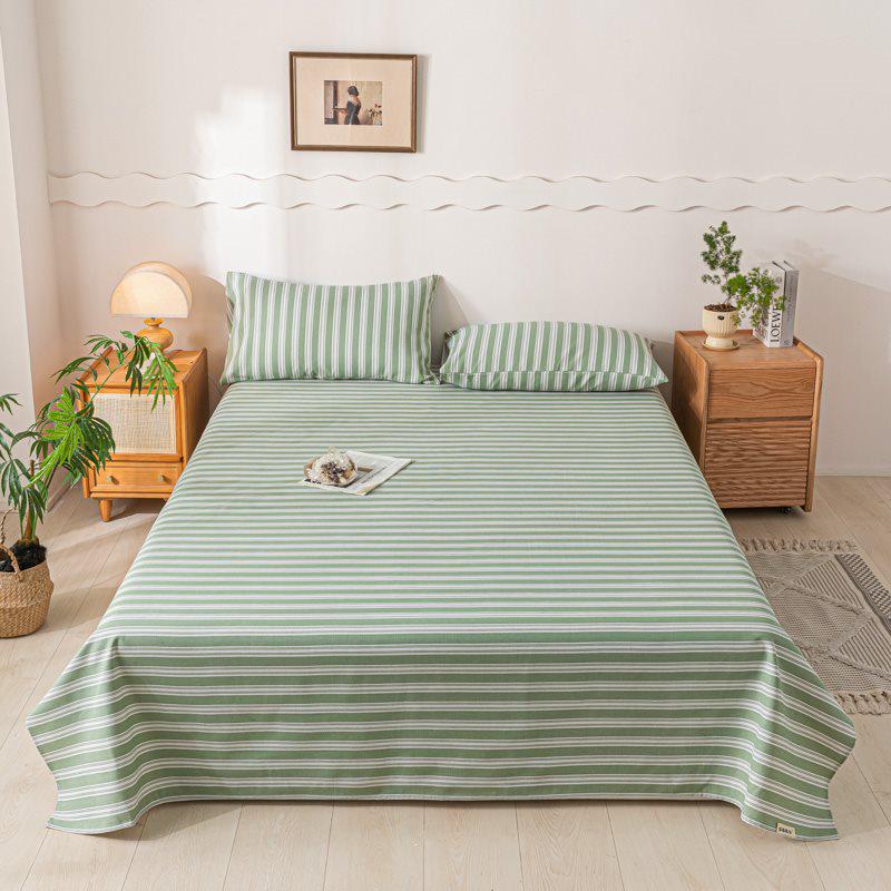 Striped Coarse Cloth Bed Sheet Set: Washable, Skin-Friendly, Cool Mat for Home & Dorm. Available In Single/Double Three-Piece Set.