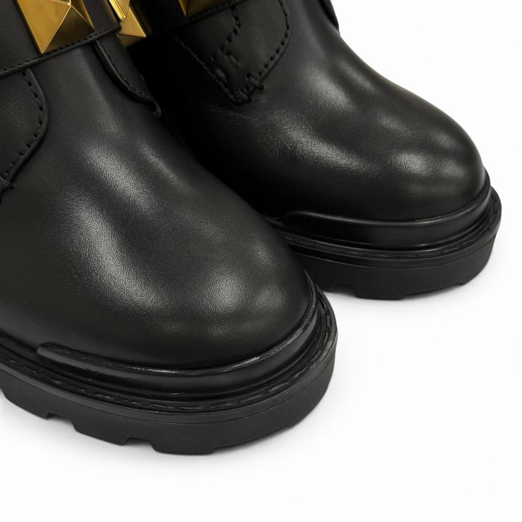 Excellent Valentino Garavani Short Boots Black Leather Women 37.5 WW2S0CJ2 Used