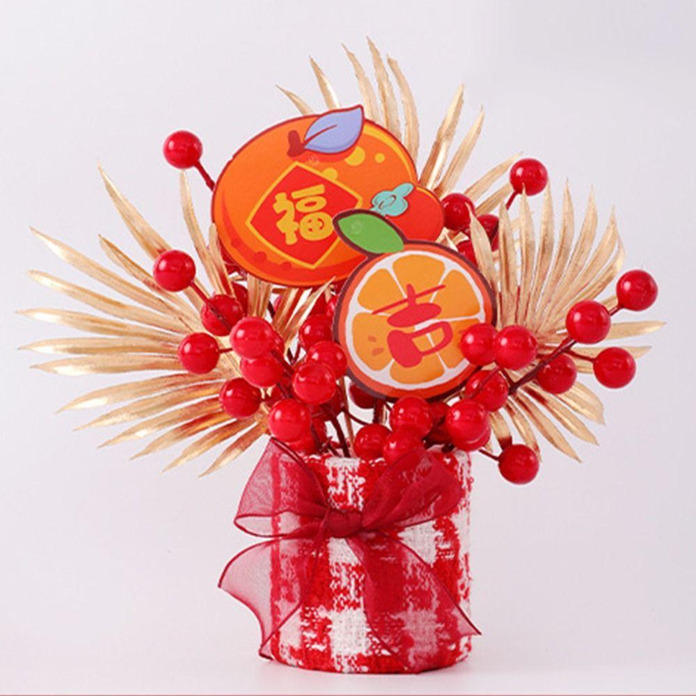 Creative New Year Lucky Decoration Chinese Style Handmade Blessing Flower Bucket Best Blessing Fake Flower Bucket