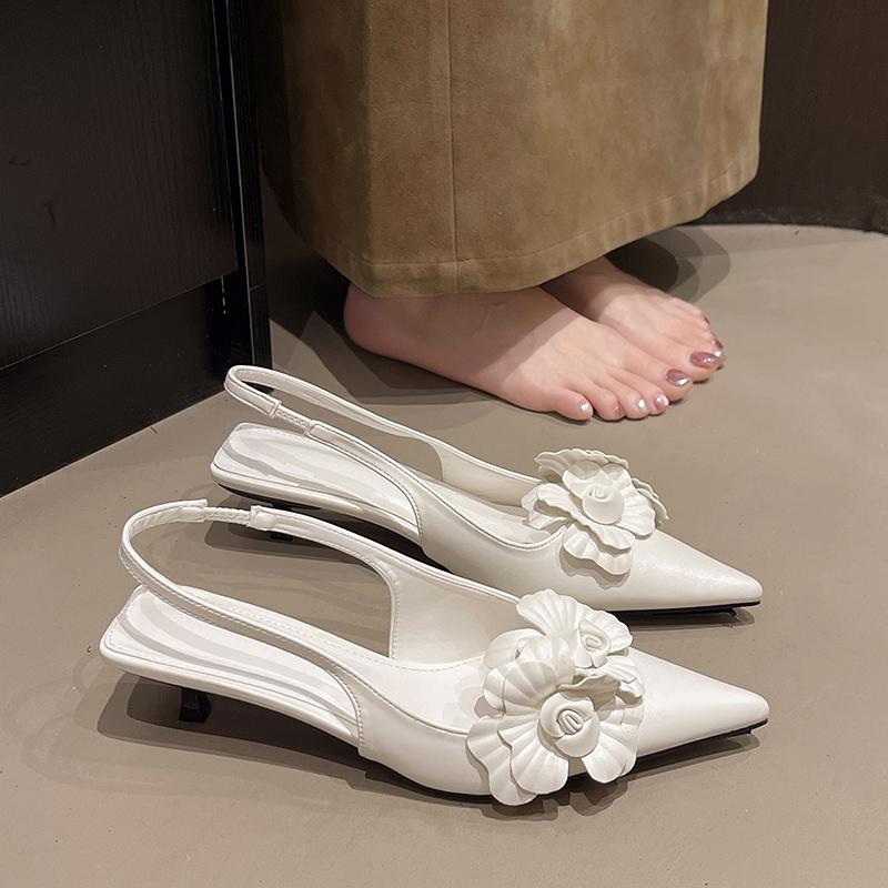 Women's Mule Shoes 2025 New Summer Fashion High Heels Flower Sexy Pointed Ladies Casual Outdoor Shoes Sweet Sandals