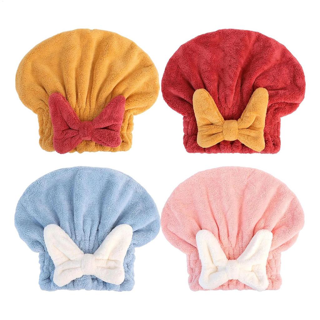 1Pc Hair Drying Towels Head Wrap with Bow-Knot Shower Cap Hair Turban HairWrap Bath Cap for Curly Long Wet Hair Drying Hair