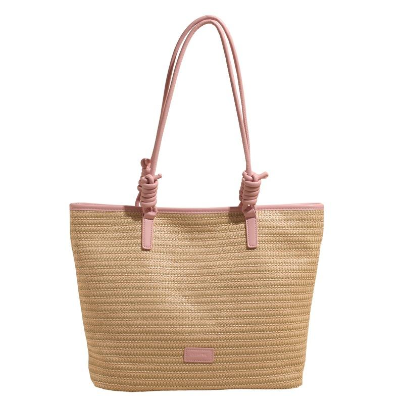 

Модная наплечная сумка Женская Новая Приморская Пляжная для Отпуска Плетеная сумка-тоут большой вместимости розовый