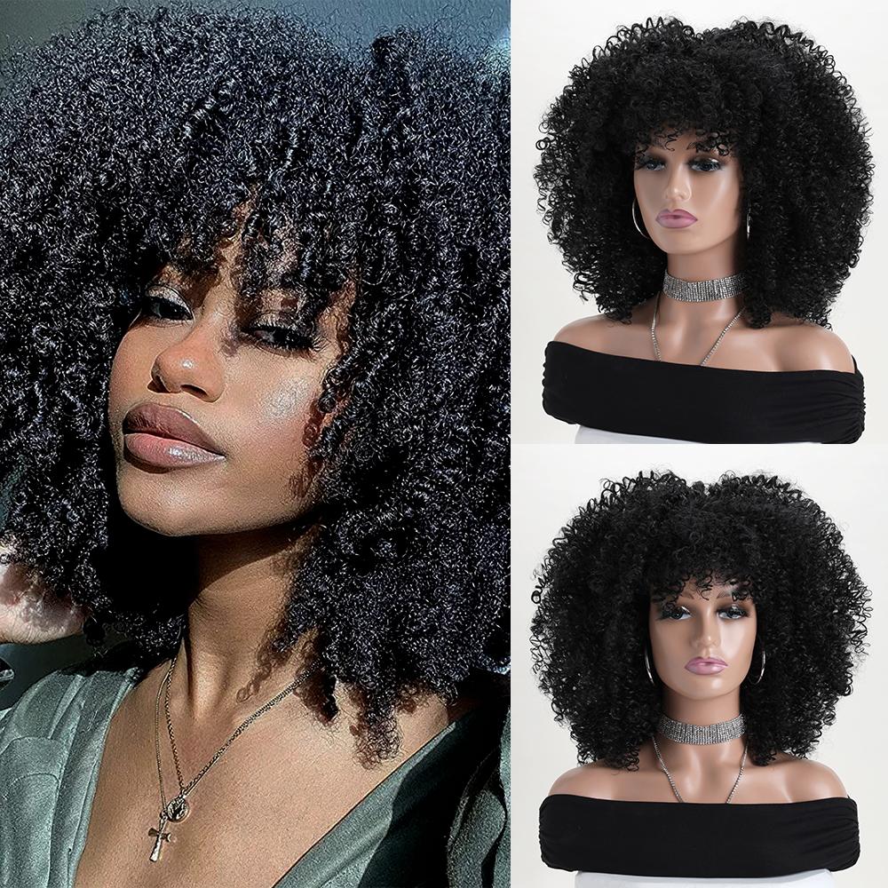 16 Zoll Afro Kinky Curly Synthetikhaar Gradient Lila Perücken mit Pony Weiche Flauschige Faser Perücken für Party Cosplay Tägliche Nutzung