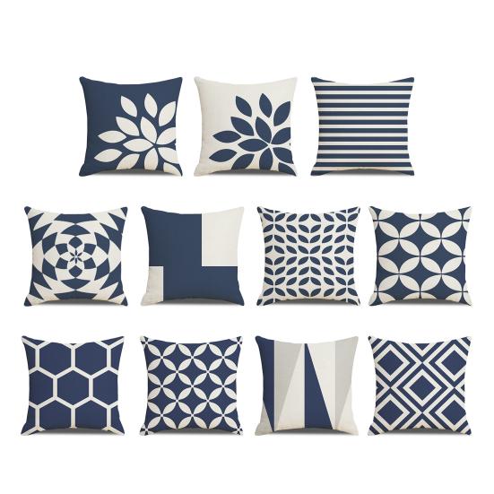 Geometric Pillow Cover, Washed Linen Look Throw Pillow Case with Hidden Zipper, Minimalist Cushion Cover for Sofa, Bed, Office, Cozy Home Decor