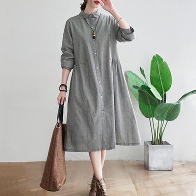 Luźna Bawełniano-Lniania Koszula w Kratę dla Kobiet Plus Size