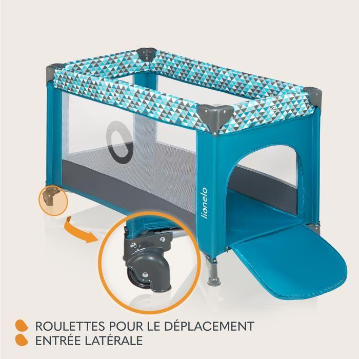 Lit Parapluie Compact 2en1 LIONELO Stefi - Parc Bébé - 0-36 Mois - Sac De Transport - Pliage Rapide - 2 X Roulettes - Turqoise