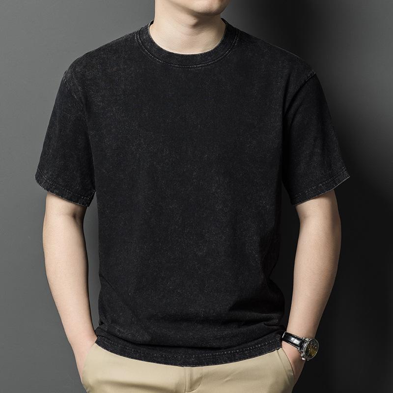 

Летняя новая стильная мытая мужская однотонная с короткими рукавами свободная дышащая тонкая модная мужская футболка с круглым вырезом 2XL