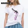 Elegant Ballet Print Short Sleeve T-shirt Women's Slim Fit Summer Top Modal Fabric Student Girl Fashion Polyester