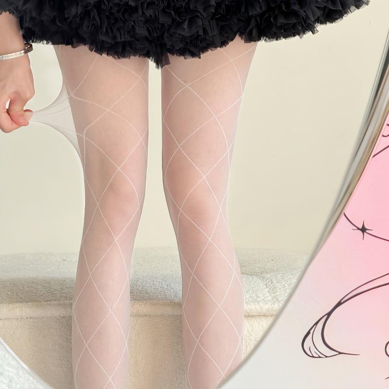 

Spring Summer Houndstooth Silk Stockings - Women s Sexy Black Diamond Mesh Anti-Snag Tights One Size