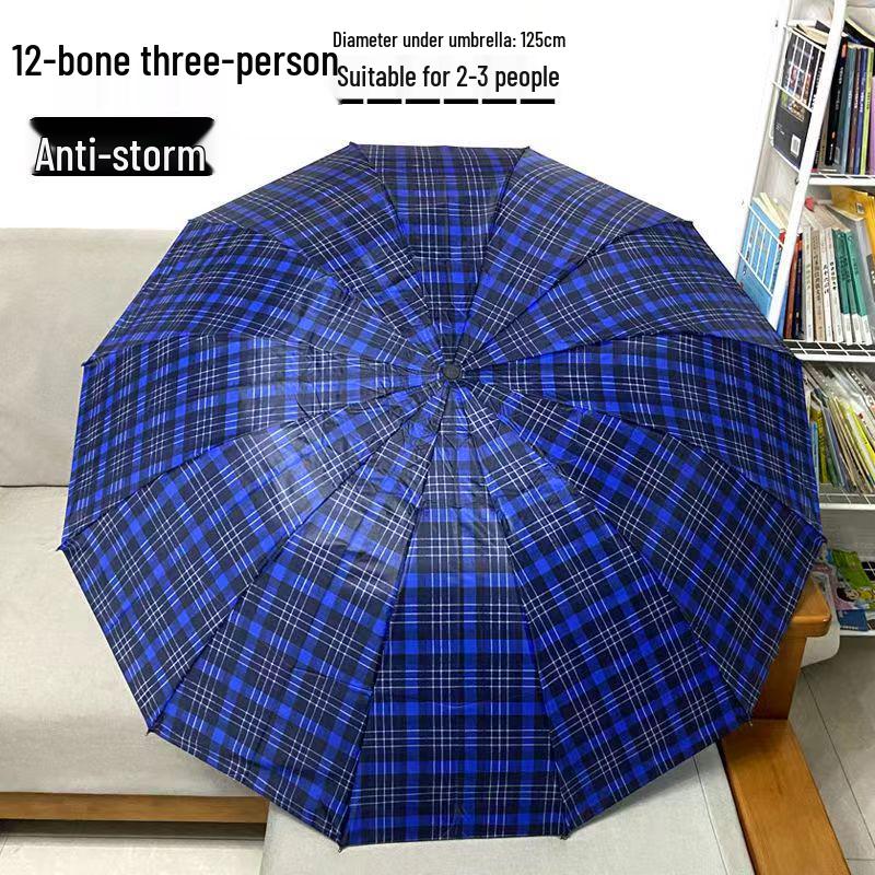 Extra Large Ten-Bone Water-Repellent Plaid Umbrella - British Style for Men & Women, Double/Triple Use
