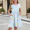Children's Skirt Round Neck Short Sleeve Princess Dress Fashion Casual Pocket Dress For Girls