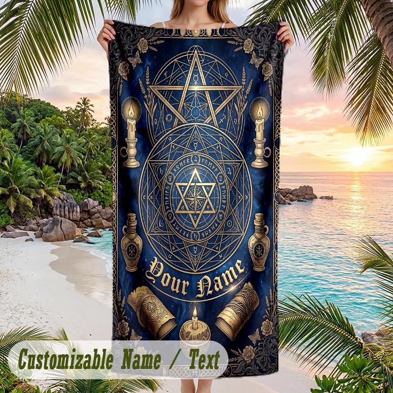 Witchcraft Theme Beach Towel Personalized Custom Name & Text Soft Quick Dry Beach Towel for Swimming Travel