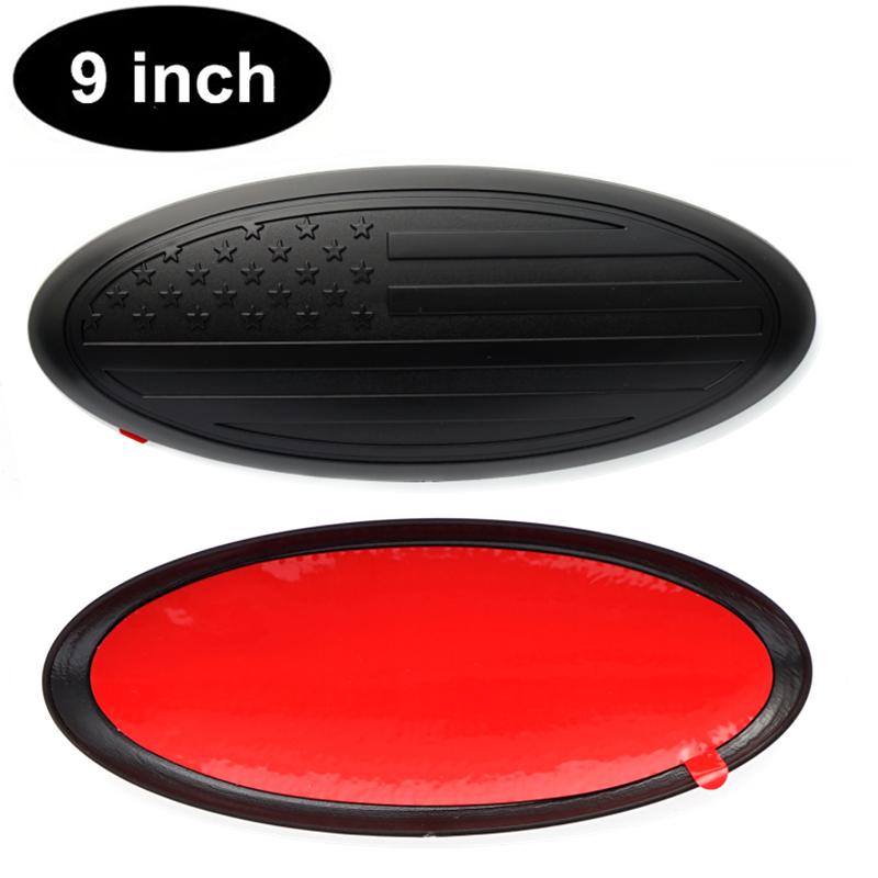 1Pc 7/9 inch Matte Black American US Flag Emblem Car Front Grille Rear Tailgate Oval Cover Badge for F-150 F-250 F-350 Explorer Edge