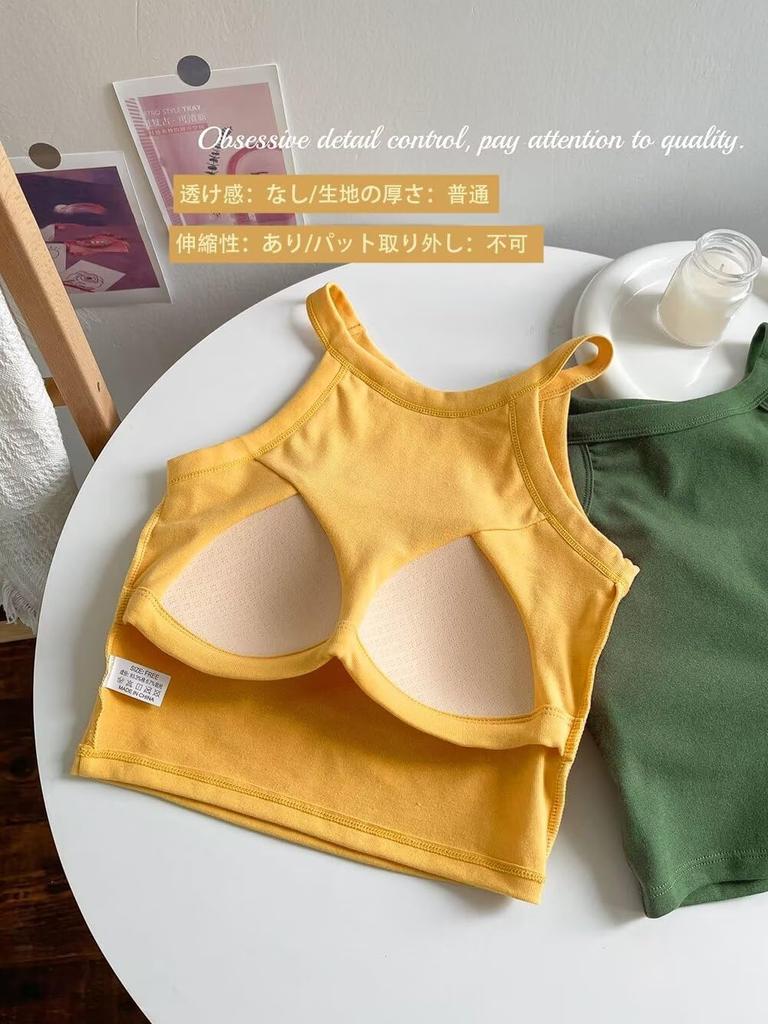 Eukkis American Style Inner Tank with Cups Cotton Bra Top with Light Sports and Yoga Black Women's - Bra, Wear,