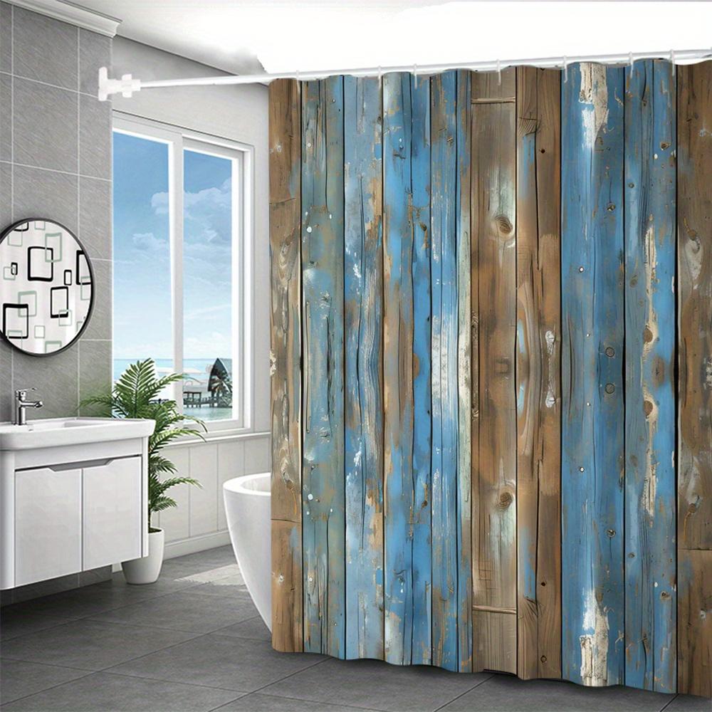 4 Pack Colorful Wood Digital Printing Polyester Shower Curtain Punch-Free Partition Bathroom Set With Waterproof Pad