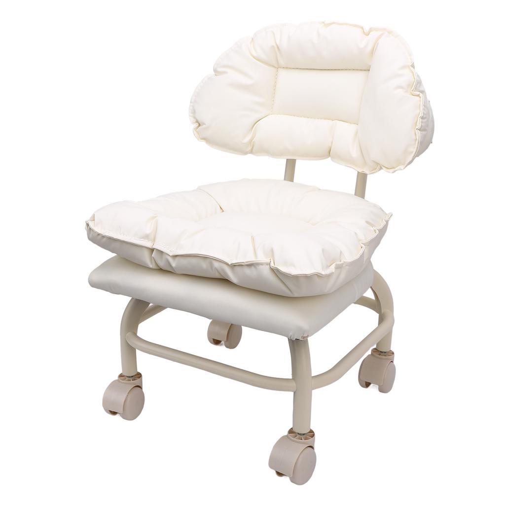 Low Rolling Stool with Back Water Proof PU 360 Degree Rotating Soft Padding Short Rolling Stool